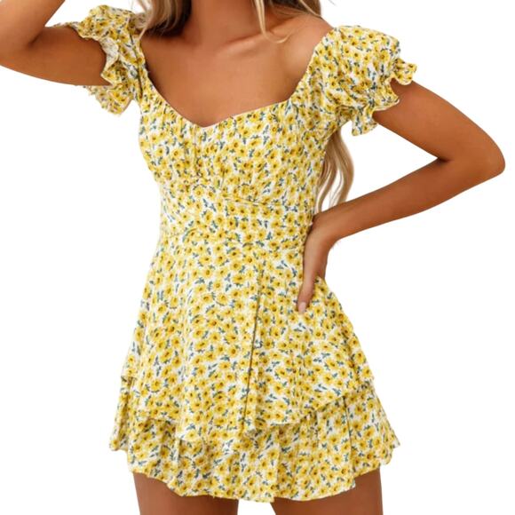 Saints & Secrets Sunflower Off the Shoulder Tie Back Romper Size Small - Picture 1 of 16